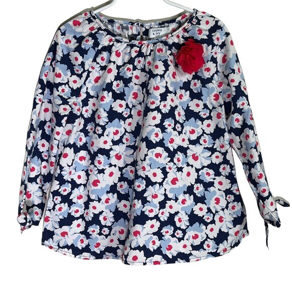 crown & ivy Other - Crown and Ivy Top Girls 8 Kids Shirt Long Sleeve Blouse Blue Pink Floral Cotton